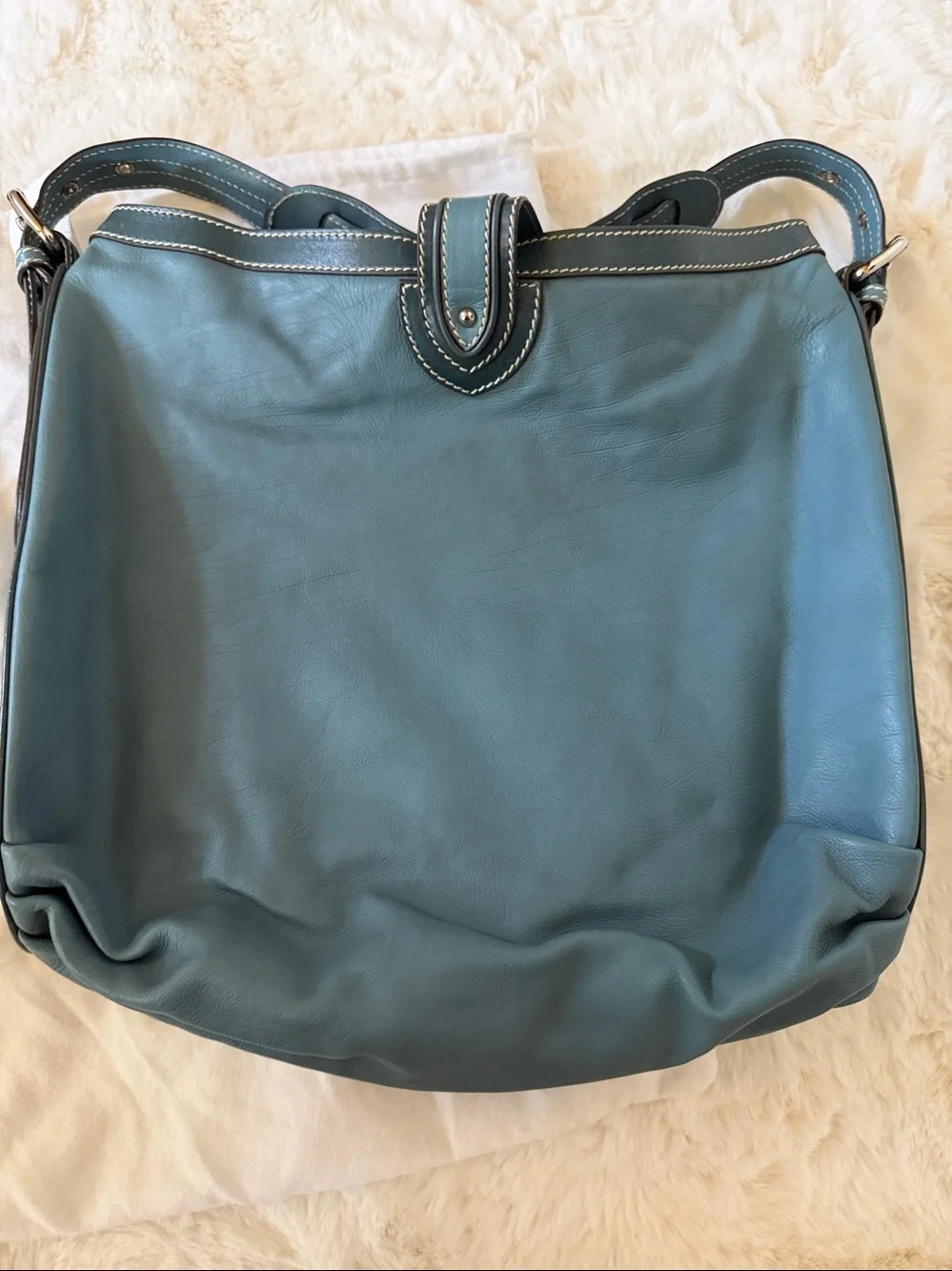 NWOT Vintage Marc Jacobs Made in Italy Blue Leather Hobo Bag Push Lock Dustbag